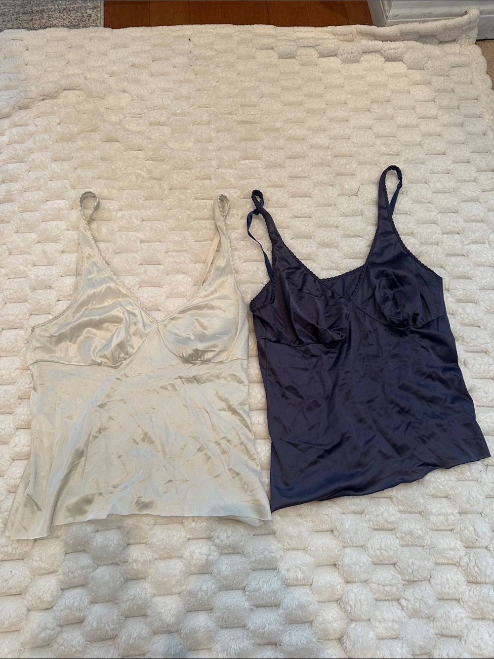 Silky V-Neck Cami Top in Ivory and Navy - Classic Layering Tanks